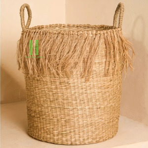 Cesta de Almacenamiento de Pasto Marino Hecha a Mano al Mejor Precio y Cesta Alta de Pasto Marino con Flecos Hecha en Vietnam - Product Image 2