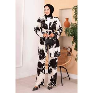 Conjunto de 2 piezas de viscosa estampada para mujer en blanco y negro - Product Image 5