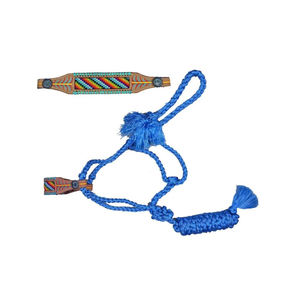 Latest Collection Showman Woven Blue Nylon Mule Tape Halter with Rainbow Beaded Noseband - Product Image 1