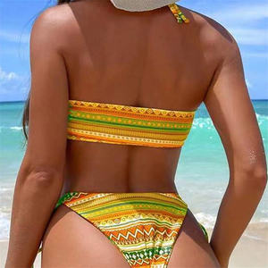 Alta calidad de moda 1239 Circular hueco tirantes Bikini conjunto Irregular impreso Sexy arrugas playa traje de baño encaje Decoración - Product Image 5