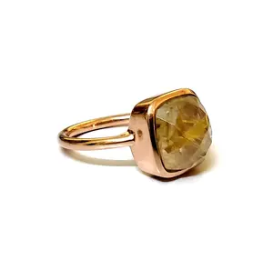 Indian Manufacturer rose gold Jewelry Natural Golden Rutile Quartz Stone Rose Gold Plated Ring For Unisex