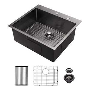 Fregadero de cocina de un solo seno de 25x22 pulgadas en negro bronce, de acero inoxidable calibre 16, estilo Farmhouse, de empotrar - Product Image 2
