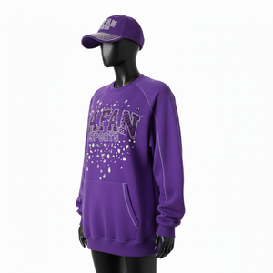 Sweat-shirt oversize pour femme, haute qualité, 320 GSM, en molleton de coton brossé, violet, coupe décontractée, manches raglan, logo, respirant - Product Image 4