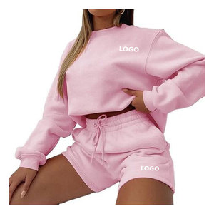 High Quality Customized LOGO Round Neck Casual Solid Color Sport <b>Long</b> Sleeve Shirt and <b>Shorts</b> - Product Image 2