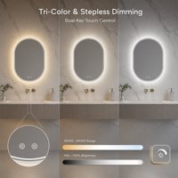 Miroir de salle de bain ovale rétroéclairé et frontalement éclairé de 4 mm en aluminium écologique, anti-buée, avec éclairage LED, personnalisable, fabrication OEM/ODM