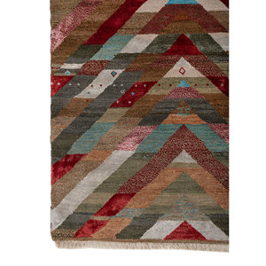 Freedom Manchaha <b>Red</b> Orange Hand Knotted Wool Bamboo <b>Silk</b> Large Area Rugs Geometric Rectangle Design for Home Hallway for - Product Image 4