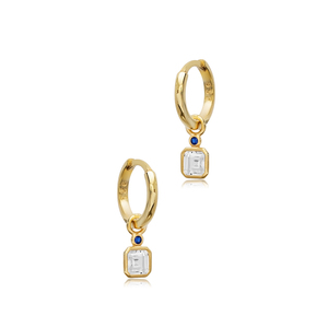Pendientes Colgantes Modernos con Diseño de Circonita Cuadrada Transparente y Zafiro, Joyería Fina de Plata de Ley Hecha a Mano en Turquía para Fiestas - Product Image 4