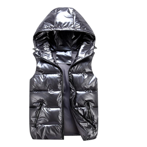 Logo personnalisé hiver sans manches brillant bouffant gilet veste imperméable brillant bulle femmes gilets avec capuche - Product Image 3