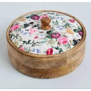 Wholesale High Quality Wooden Chapati <b>Box</b> <b>Decorative</b> Carving Flip Top <b>Lid</b> Spoon Included for Roti Tortillas Food Presents - Product Image 2