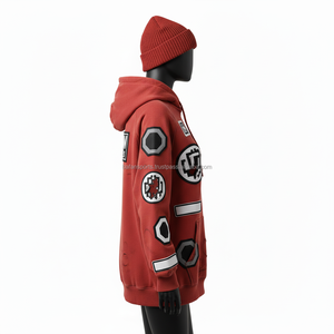 Sweat à capuche surdimensionné pour femme GSM Cotton Fleece Soft Touch Red Color 3D Embroidery Custom Logo Streetwear Style Women basics Hoodies - Product Image 3