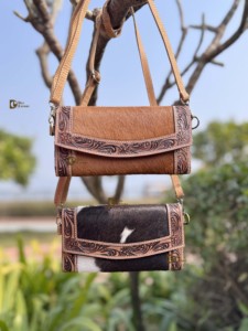 Pochette sculptée à la main, vente chaude, élégante pour femmes, en cuir de vache, avec poils, portefeuille élégant, pochette imperméable, nouveau design, multi-usages - Product Image 2