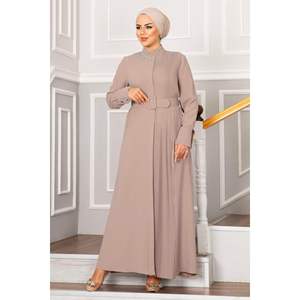 ชุดเดรสฮิญาบจีบระบายพร้อมปกประดับเพชร สีมิงค์ - Product Image 4