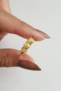 14K Solid <b>Gold</b> Natural Three <b>Opal</b> Luxury Victorian Prong Set <b>Ring</b> Unisex Wedding & Anniversary Gift - Product Image 4