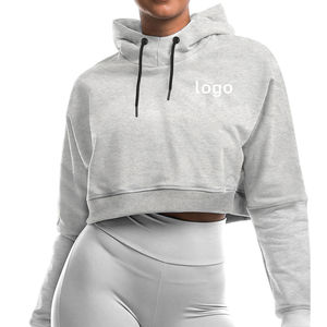 เสื้อฮู้ดเอวลอยสำหรับผู้หญิงเสื้อฮู้ดแบบถักมีโลโก้สไตล์ดีเสื้อครอปท็อป - Product Image 6