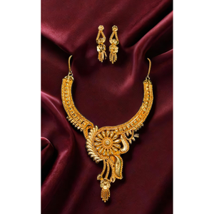 Ensemble de boucles d'oreilles collier à la mode plaqué or 22 carats ensemble de bijoux collier boucles d'oreilles pour femmes vente unique - Product Image 1