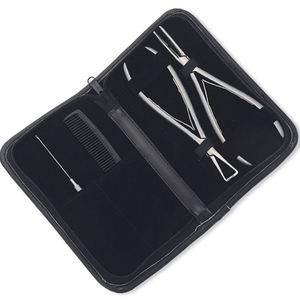 Surgical Grade Needle Nose Hair Extension <b>Pliers</b> Kit Maroon Color Handle Stainless Steel Hair <b>Pliers</b> <b>Set</b> With Zipper Case - Product Image 1