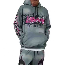 Nouvelle offre spéciale personnalisé Zip Up survêtements en détresse Patch acide lavage à capuche et pantalons de survêtement ensemble survêtement évasé pour hommes - Product Image 6