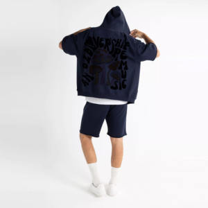 2025 les plus vendus hommes décontracté à manches courtes pull à capuche ensemble noir fermeture éclair respirant grande taille pour le printemps été - Product Image 6