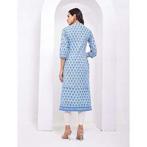 Cotton <b>Block</b> <b>Printed</b> Grey Kurti Indian and Pakistani Style Stitched Salwar Kameez Daily Wear and Party Wear Suitable - Product Image 6