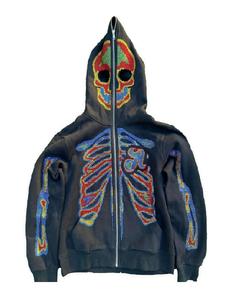 <b>Men</b> Sweatshirt Skeleton <b>Thick</b> Rhinestone Long Sleeve Printed Oversize Zipper up <b>Hoodies</b> - Product Image 1