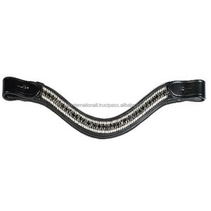 Banda de cejas de caballo de cuero genuino negro de diseño personalizado con precio al por mayor con diamantes de imitación de cristales blancos y negros de lujo de 3 filas - Product Image 2