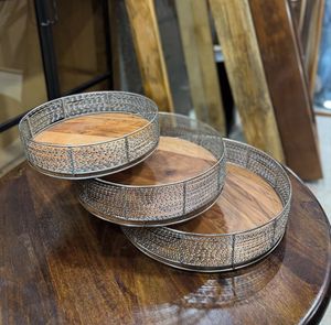 Beautiful Handmade Silver <b>Metal</b> Wire Wooden Serving Tray for Ramadan & Other Occasions for Serving <b>Bowls</b> & Platters - Product Image 5