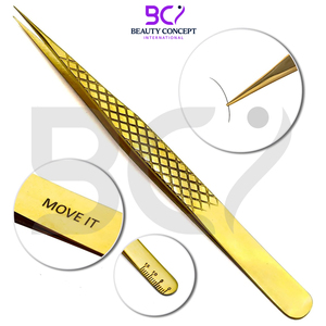 In Golden Color Application Tool Multi Shapes & Purposes Grafted Tweezers Non-Slip Grip Lash Extension Tweezers for Volume - Product Image 6