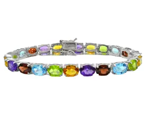 Bestseller Natural Blue Topaz, Peridot & Granat Multi Stone Mix Sterling Silber Tennis Armband Feinsilber Schmuck versorgung