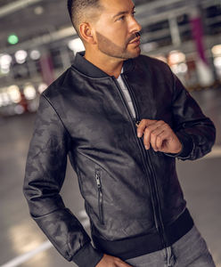 Veste en cuir véritable en gros pour hommes Vestes en cuir pour hommes Couleur unie Fermeture éclair Faux cuir Veste décontractée en PU pour hommes - Product Image 1