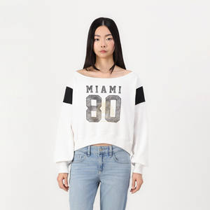Sudadera Deportiva Corta de Manga Larga Estilo Streetwear de Invierno, Cuello Redondo, Estampado, 100% Algodón para Mujer, Personalizable - Product Image 1