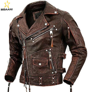 Chaleco de Cuero para Motociclista, Estilo Vintage, Marca Negan, de Cuero Vacuno Marrón, sin Mangas - Product Image 1