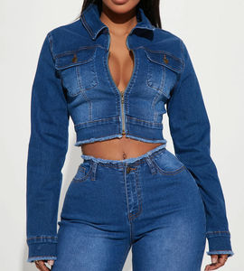 OEM Women <b>Denim</b> Jacket Short Jean <b>Coat</b> Casual Biker Jacket Fall Fashion Custom Logo Wholesale - Product Image 6