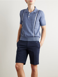 Polo d'été pour hommes en bambou Slim Fit Casual Short Sleeve Striped Color Blocking Breathable Cooling Knit Top Shirts - Product Image 2