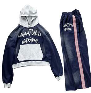 ชุดสเวตเตอร์ผ้าฝ้าย100% มีฮู้ดสำหรับซักแบบกรดผ้าปะติดแบบปักลาย - Product Image 5