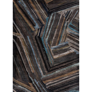 พรมทอมือลายพิมพ์นามธรรม Genesis Tra-13529 ทำจากขนสัตว์และใยวิสโคส สีเทาและสีดำ สำหรับใช้ในบ้าน - Product Image 1