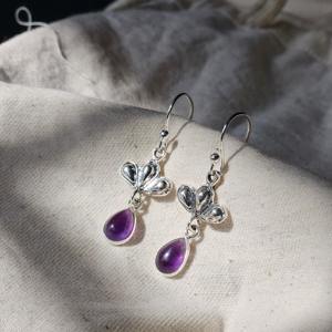 Pendiente de plata con piedras preciosas de lágrima de amatista elegante pendiente de piedras preciosas de plata - Product Image 5