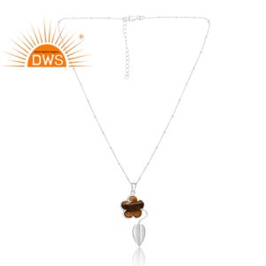 สร้อยคอจี้อัญมณีสีเหลืองตาเสือธรรมชาติสีเงินสเตอร์ลิง925เหมาะสำหรับเป็นของขวัญสำหรับผู้หญิง - Product Image 1