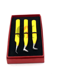 Vente en gros de pinces à extension de cils en acier inoxydable avec revêtement en poudre jaune à 45 degrés Instruments de beauté avec logo personnalisé - Product Image 6