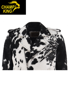 Veste en fausse fourrure de style vintage de haute qualité à imprimé vache avec boutons et fermeture éclair, fabriquée par la marque Champ King - Product Image 2