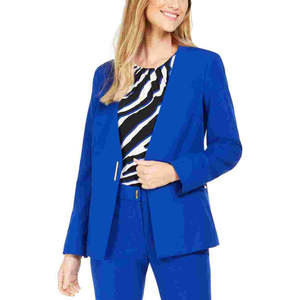 Blazer da Donna Calvin Klein Blu Senza Colletto con Chiusura a Bottone Singolo, Taglia 8 Petite, Tessuto con Decorazione Ricamata, Motivo a Tinta Unita - Product Image 1