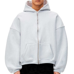 Sweat à capuche zippé personnalisé unisexe avec coupe boxy et épaule tombante épaisse surdimensionnée fermeture éclair complète pour hommes et femmes de grande taille - Product Image 1