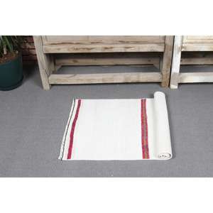 Alfombra pequeña vintage de 1.6x3.2 pies, alfombra turca blanca con lunares - Product Image 5