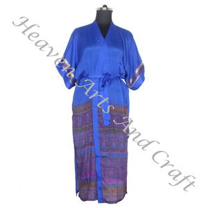 Kimono KL015 de seda Bohemia para mujer, Kimono largo bohemio gitano reciclado, Kimono Vintage de seda, batas largas, ropa de dormir para mujer - Product Image 3