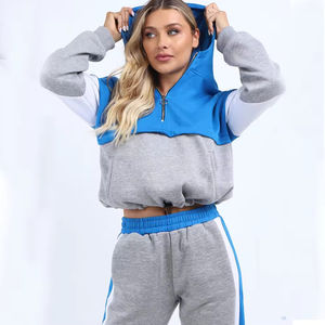 Ropa Mujer Conjunto de 2 piezas 100% Algodón Fleece Estampado personalizado Unisex Cremallera Sudaderas con capucha y pantalones de chándal Mujer Crop Chándal - Product Image 6