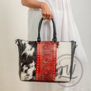 LW Bohemian Style Genuine Cow Hair Leather Handmade Shoulder <b>Bag</b> for Women Portable geometric pattern <b>sling</b> <b>bag</b> for winter 2024 - Product Image 3
