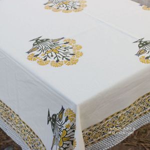 Flor grande amarilla Lona de algodón indio Bloque de mano Impreso Mantel 4 plazas, 6 plazas y 8 plazas - Product Image 6