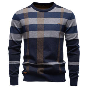 Pull d'hiver à carreaux pour hommes à forte demande marron gris et noir col rond décontracté pull en tricot chaud - Product Image 3