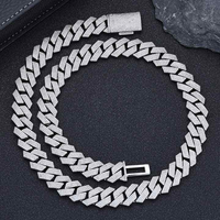 D YASH Collier de luxe unisexe en or plaqué rhodium, chaîne cubaine à quatre rangs de 15 mm, sertie de diamants de laboratoire taille brillant