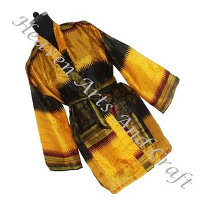 KS007 playa Vintage mujer colorido estampado Floral vacaciones Bikini salida Boho suelto corto Mujer seda Vintage Sari Kimono corto - Product Image 1