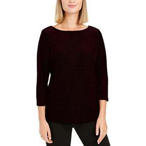 Maglia in Velluto Testurizzato Nero Taglia Grande da Donna Charter Club - Product Image 1